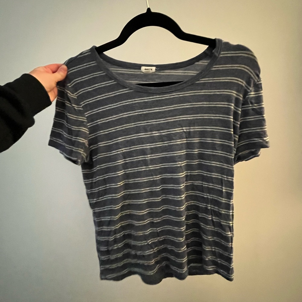 Blue and white stripped garage t shirt